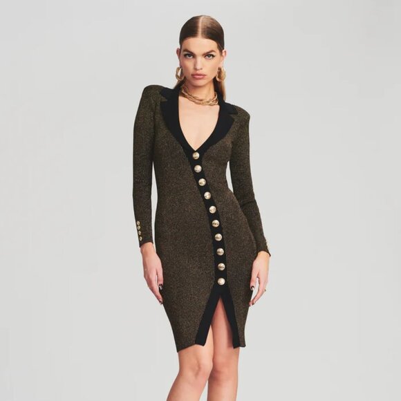 Retrofete - Cassidy metallic knit cutaway-hem dress